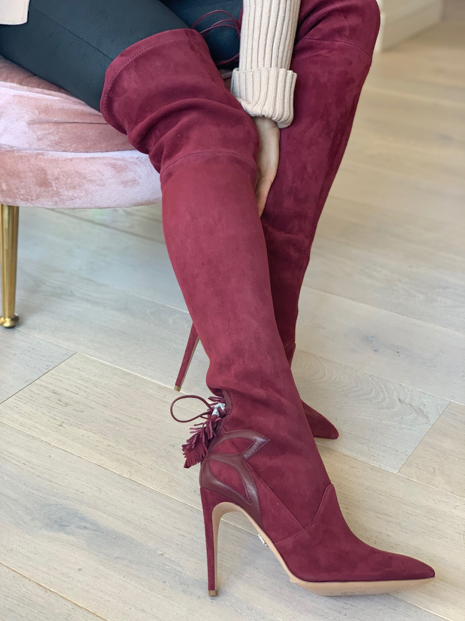 Maroon suede hot sale knee high boots