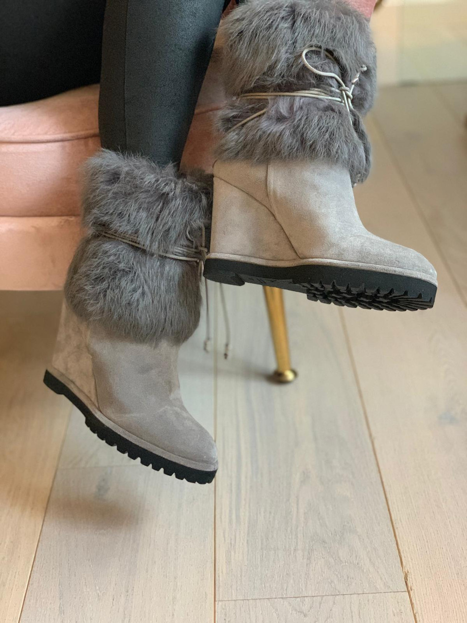 St Moritz Grey Suede Fur Boot