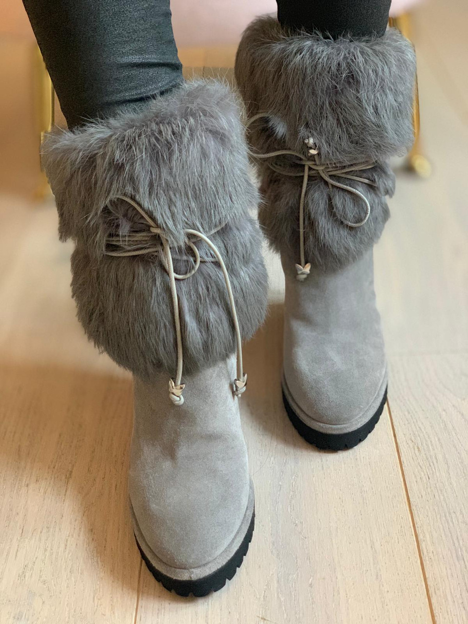 St Moritz Grey Suede Fur Boot
