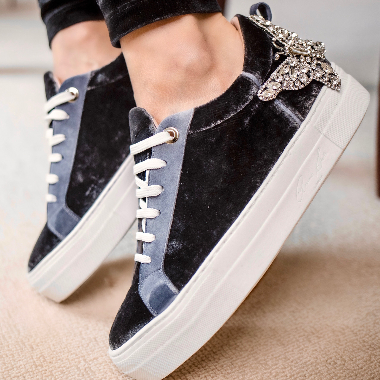 grey velvet sneakers