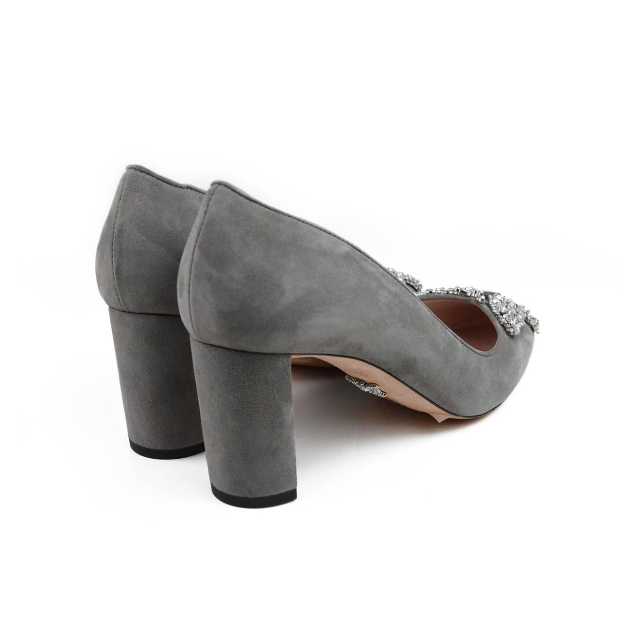 Grey suede block heel clearance pumps