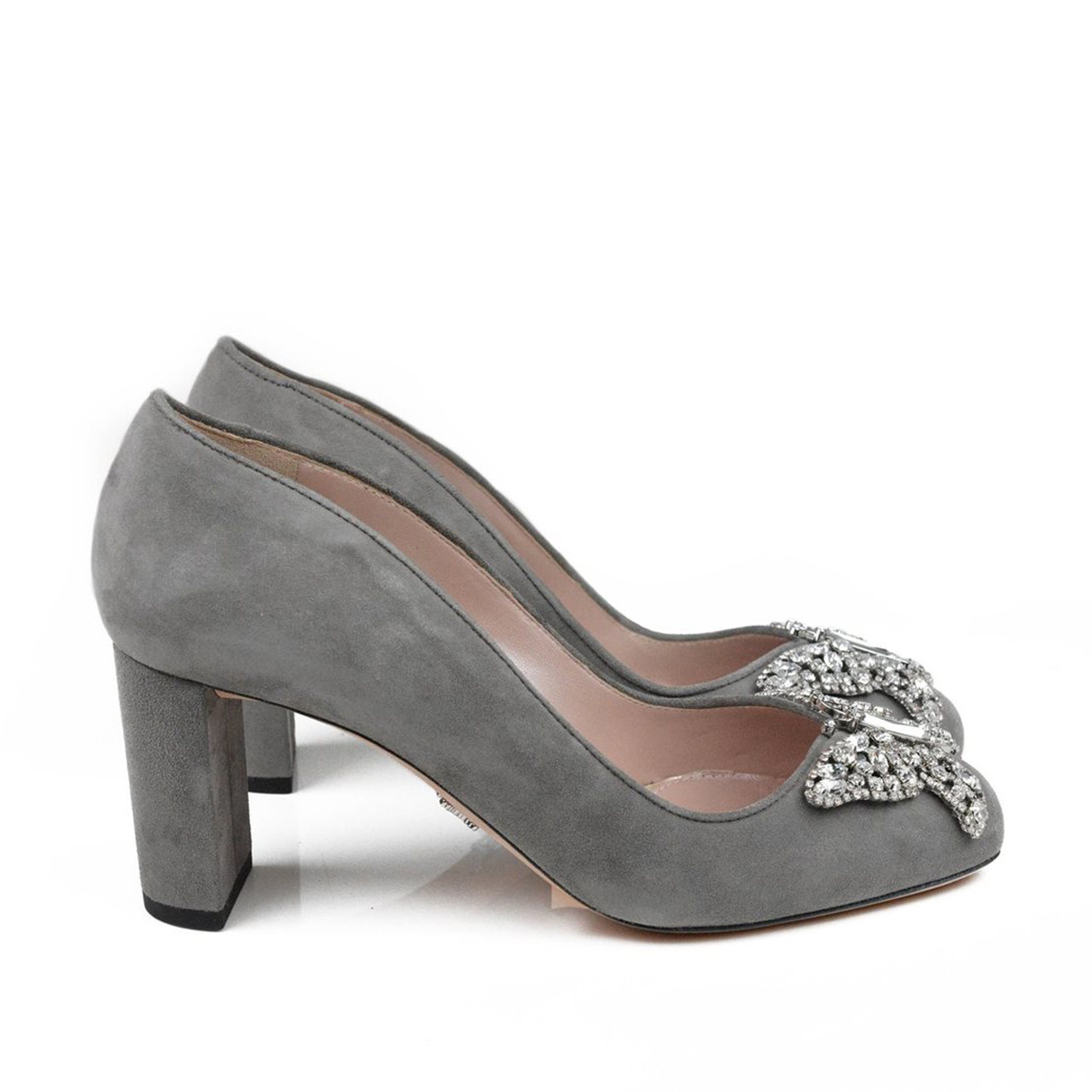 grey suede block heel shoes