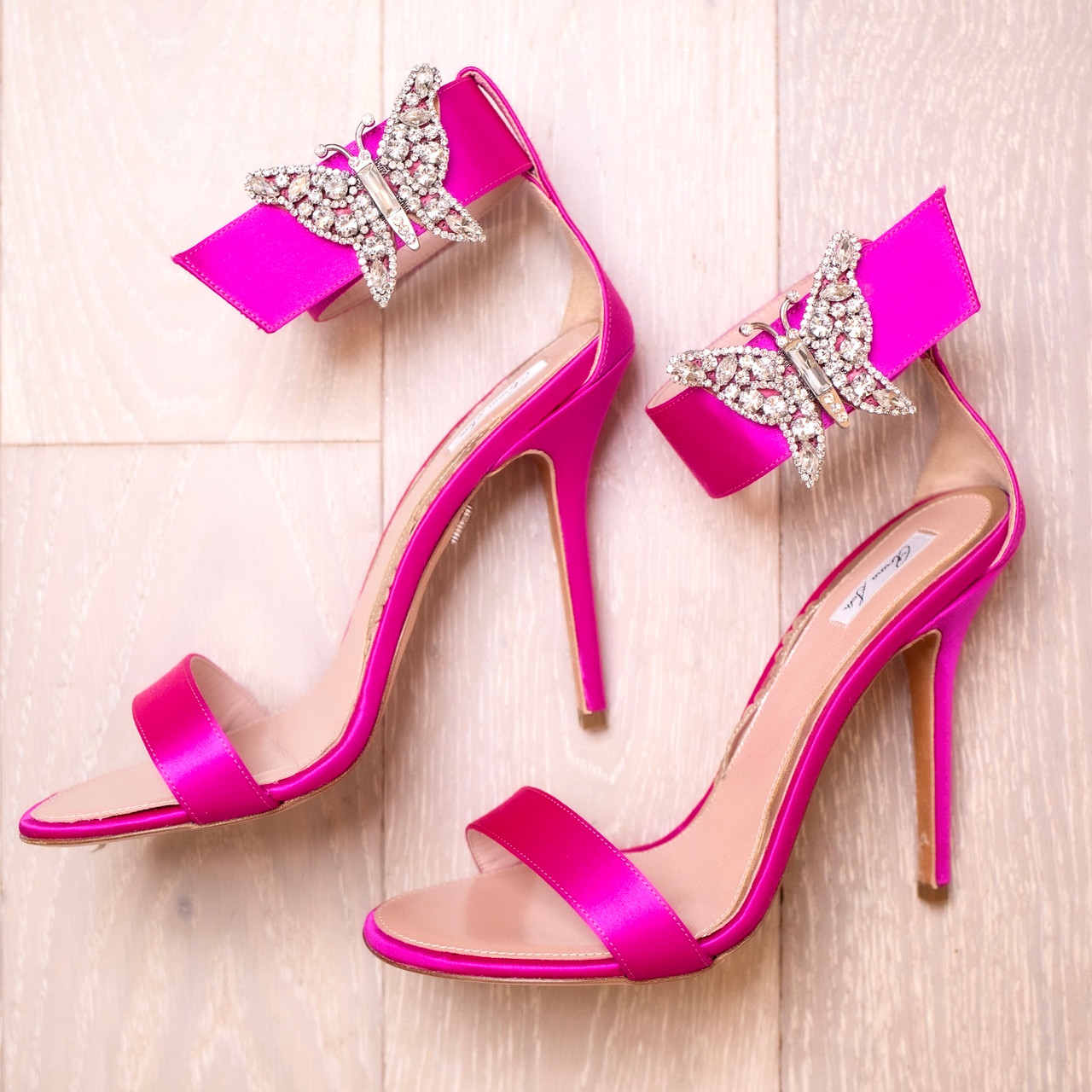 Portofino Embellished Neon Pink Satin Heel Sandals