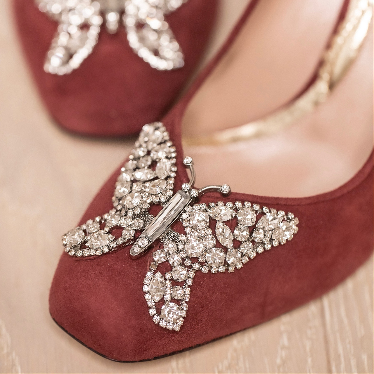 Annabel Farfalla Block Heel Burgundy Suede