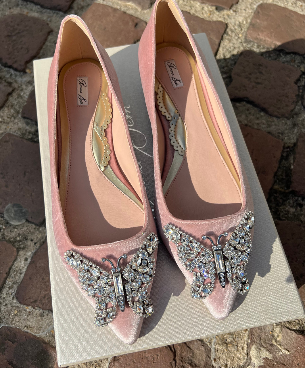 Eliana Ballerina Flat Pointy Blush Pink Velvet