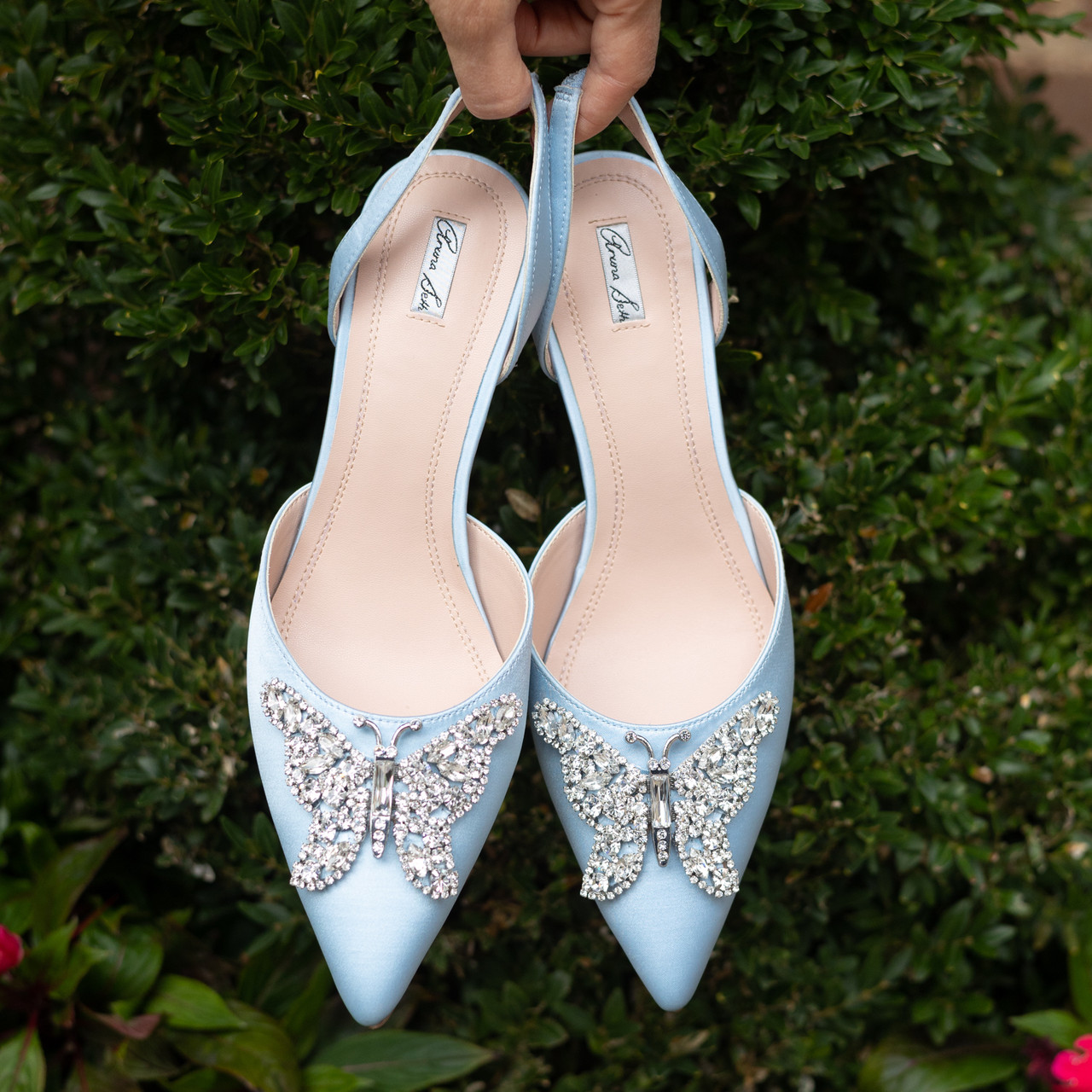 Pale blue sales satin shoes