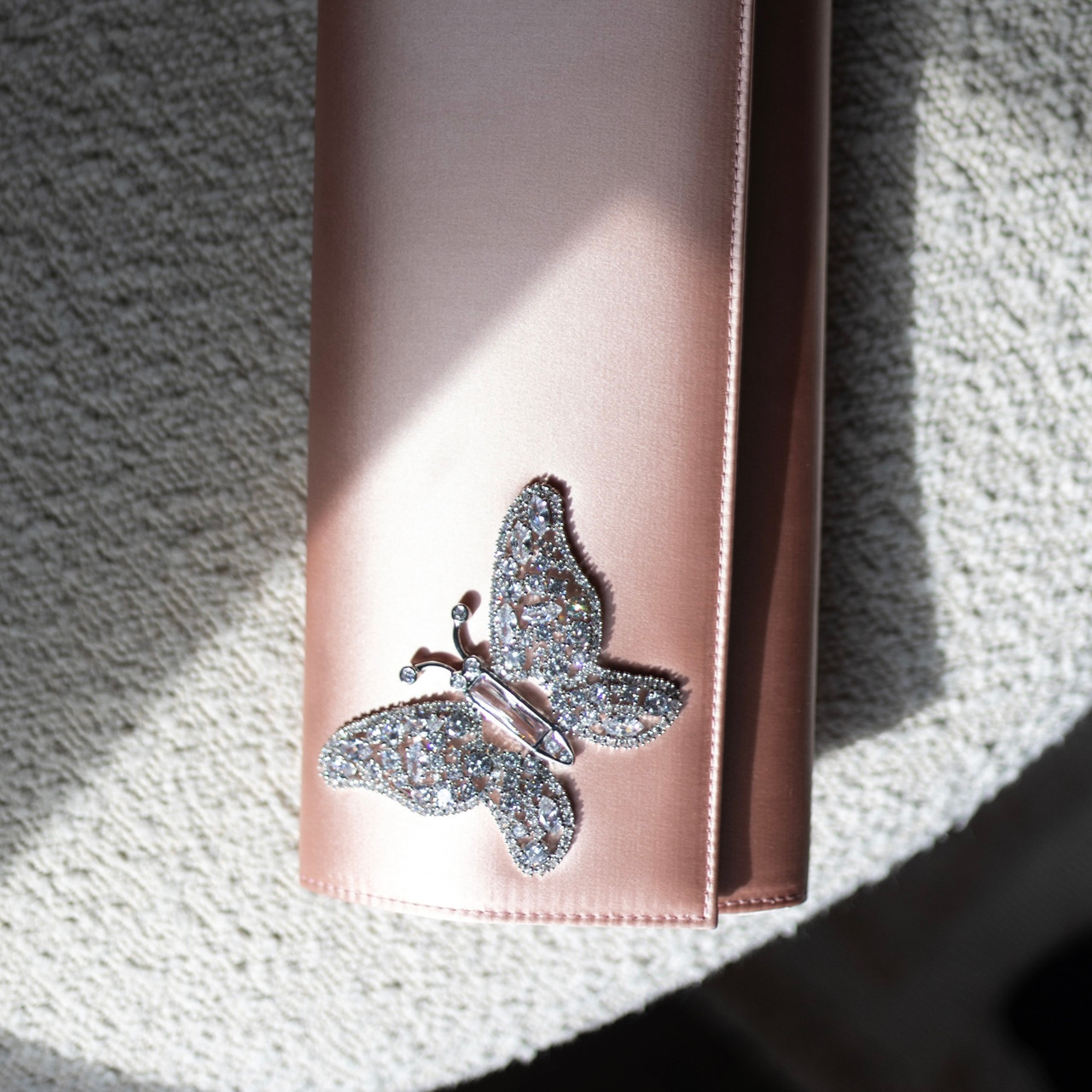 Farfalla Pale Pink Satin Clutch Bag