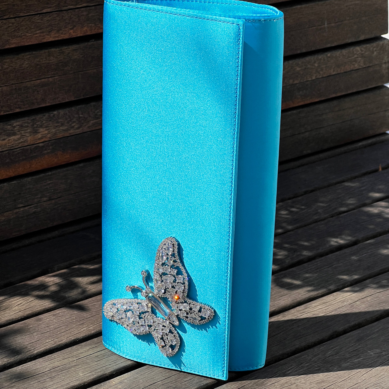 Farfalla Azura Satin Clutch Bag