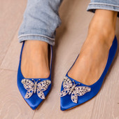 Eliana Ballerina Flat Pointy Cobalt Blue Satin