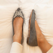 Eliana Ballerina Flat Pointy Grey Suede