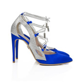 Cosmo Cobalt Blue Satin And Silver Glitter Lace Up Mezza