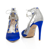 Cosmo Cobalt Blue Satin And Silver Glitter Lace Up Mezza