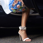 Portofino Embellished Ivory Satin Heel Sandals