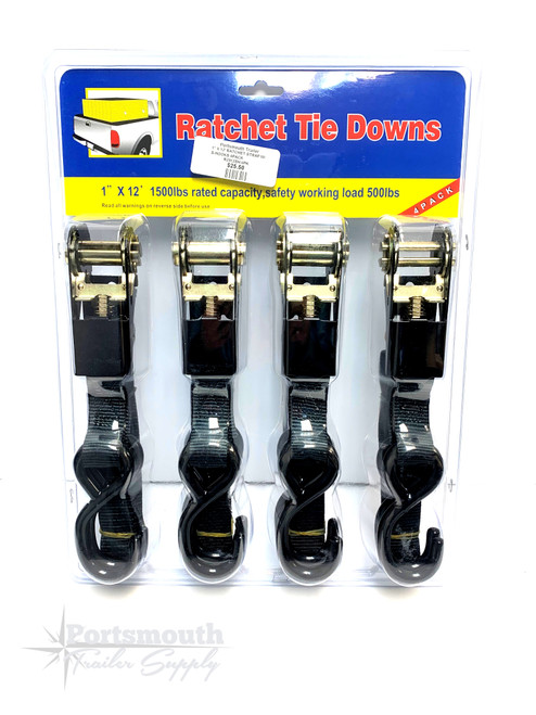 1" x 12' Strap with S-Hooks - 4 Pack 