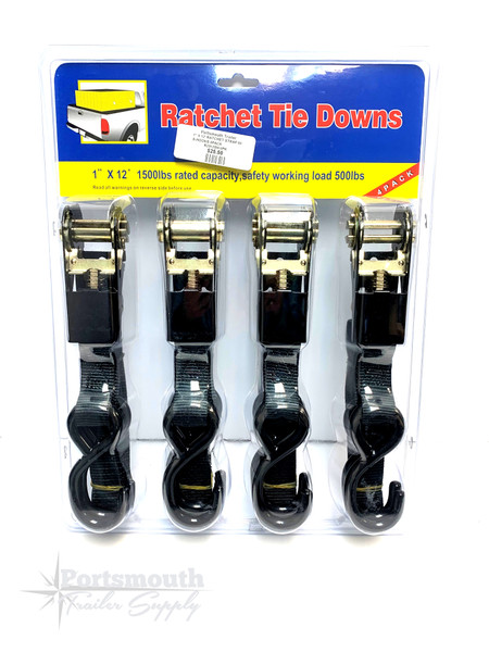 1" x 12' Strap with S-Hooks - 4 Pack 