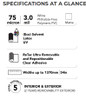 A detailed spec sheet for DryTac RETAC® SMOOTH 75 MATTE displayed on a clean background. The document includes product specifications such as thickness, finish, material type, and fire ratings. Key features like repositionability, residue-free removal, and compatibility with various printers are highlighted. The sheet is professionally laid out with the DryTac logo and brand colors, providing a comprehensive view of the product's capabilities.