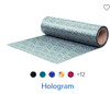 Hologram heat transfer material has a shiny prism-like finish which features a rainbow effect. The image shifts as the wearer moves, creating a distinctive visual effect.