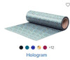 Hologram heat transfer material has a shiny prism-like finish which features a rainbow effect. The image shifts as the wearer moves, creating a distinctive visual effect.