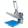 Hotronix Auto Clam Heat Press 16x16 by Stahls' shown on a shop bench, clamshell open, displaying its spacious platen, smart control panel, and rugged steel construction.