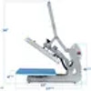 Hotronix Auto Clam Heat Press 16x16 by Stahls' shown on a shop bench, clamshell open, displaying its spacious platen, smart control panel, and rugged steel construction.