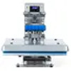 Hotronix Auto Clam Heat Press 16x16 by Stahls' shown on a shop bench, clamshell open, displaying its spacious platen, smart control panel, and rugged steel construction.
