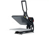 The MAXX® Clam Heat Press 15x15 by Stahls' shown open on a workstation, featuring the 15-inch platen, digital control panel, and sturdy steel frame.