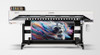 High-resolution image of the Mimaki JV200 Series printer in a production environment, showcasing its sleek design, media handling system, and vivid print output on wide-format roll media.