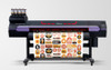 High-resolution image of the Mimaki UCJV330-160 UV-LED printer/cutter in a production setting, featuring a vivid backlit print output and roll media in use, showcasing its integrated print-and-cut functionality.