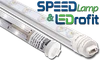 SpeedLamp is the no-power-supply retrofit: the 30" lamp accepts line voltage anywhere from 120V to 347V, so it wires straight to the cabinet's existing feed once the fluorescent ballast is removed. Output is 6500K cool white for even face brightness across sign cabinets, light boxes and awnings. Fewer components in the cabinet means fewer failure points and a faster service call.