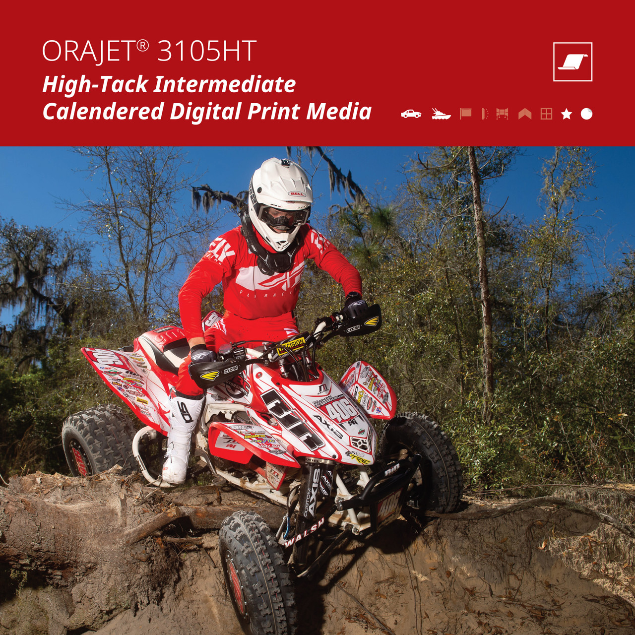 Standard permanent adhesives fail on low-energy plastics and powder-coated metal — the graphic lifts at the edges within weeks and the job comes back. ORAJET® 3105HT solves it with a grey, solvent-based permanent adhesive that delivers extremely high initial tack and an aggressive final bond on the substrates that give shops the most trouble.