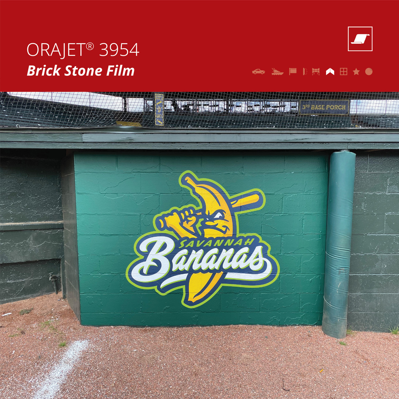 ORAJET® 3954 Brick Stone Film – 2 Mil Gloss White Digital Print Media with Grey High-Stretch Adhesive – Built for Brick, Block, Concrete & Unsealed Masonry