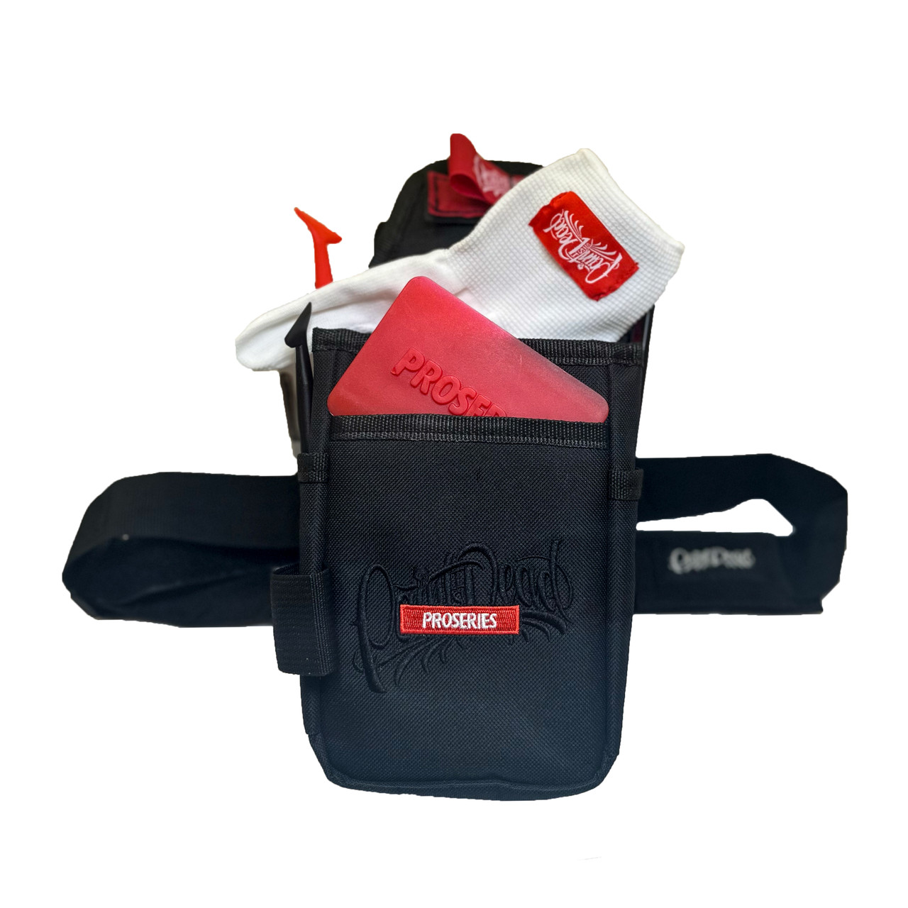 Tool belt, Magnetic tool pouch, Craftsmen tool accessory, AirTag tracking device, Nylon belt, Metal-free tool belt, Craftsmanship tool, Installer's belt, Work efficiency, Magnetic attachment, Tool organization, Craft vinyl, Kirin Global Supplies Wrap Tools, Professional installer, DIY tool belt, Versatile sizing, Surface-friendly design, Craftsmanship convenience