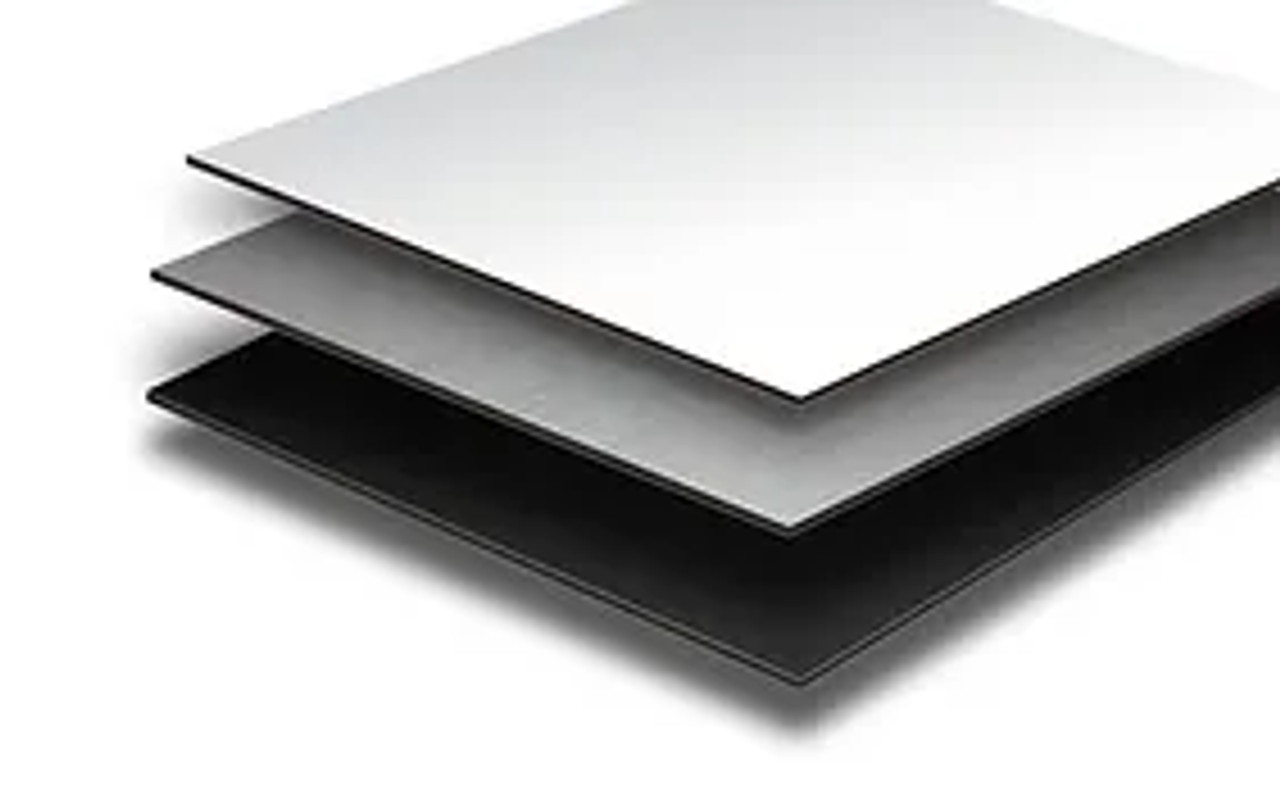 The image features a panel of AmeraCore Steel Composite Material, highlighting its dual surfaces. On one side, the panel has a digitally printable matte white coating, while the reverse side showcases the true dry erase white coating. The panel is displayed at an angle to emphasize its 3mm thickness and the 0.010" galvanized steel facers on each side.

Key features are annotated around the panel:

Dry Erase Surface: Illustrated with a marker writing on the dry erase side, demonstrating no ghosting and easy cleanability.
Printable Matte White Surface: Depicted with a UV printer applying vibrant graphics to the matte white side.
Magnetic Receptive: Shown with magnetic signs easily attaching to the steel facers.
Easy Peel Masking: An easy-release liner being peeled off to show the clean surface beneath.
Sizing and Thickness: A ruler and caliper measure the dimensions (48"x96" and 3mm thickness) for scale.
UL/SAM Certification: Certification logos displayed to emphasize safety and compliance.
The background includes a subtle gradient, enhancing the panel's features, with text boxes summarizing the key benefits: versatility, durability, and multi-functional surfaces. The image conveys the product’s premium quality and suitability for various applications such as trailer walls, conference room whiteboards, and restaurant menus.