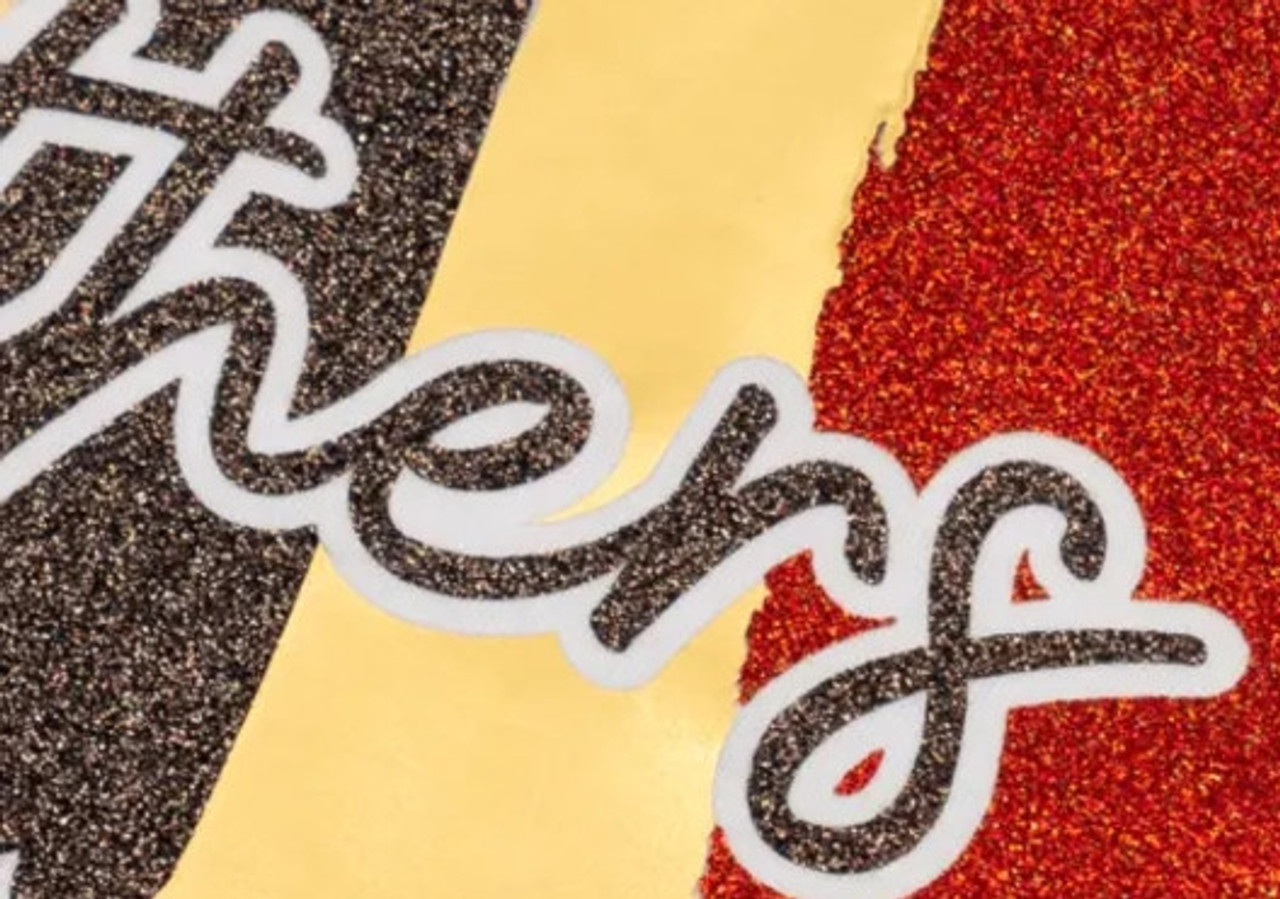 Glitter Flake™ is best known as textured glitter heat transfer vinyl used to produce vibrant designs. This unique, bling material is perfect for creating stand-out looks for fan and spirit wear, cheer uniforms, fashion garments, and more.
