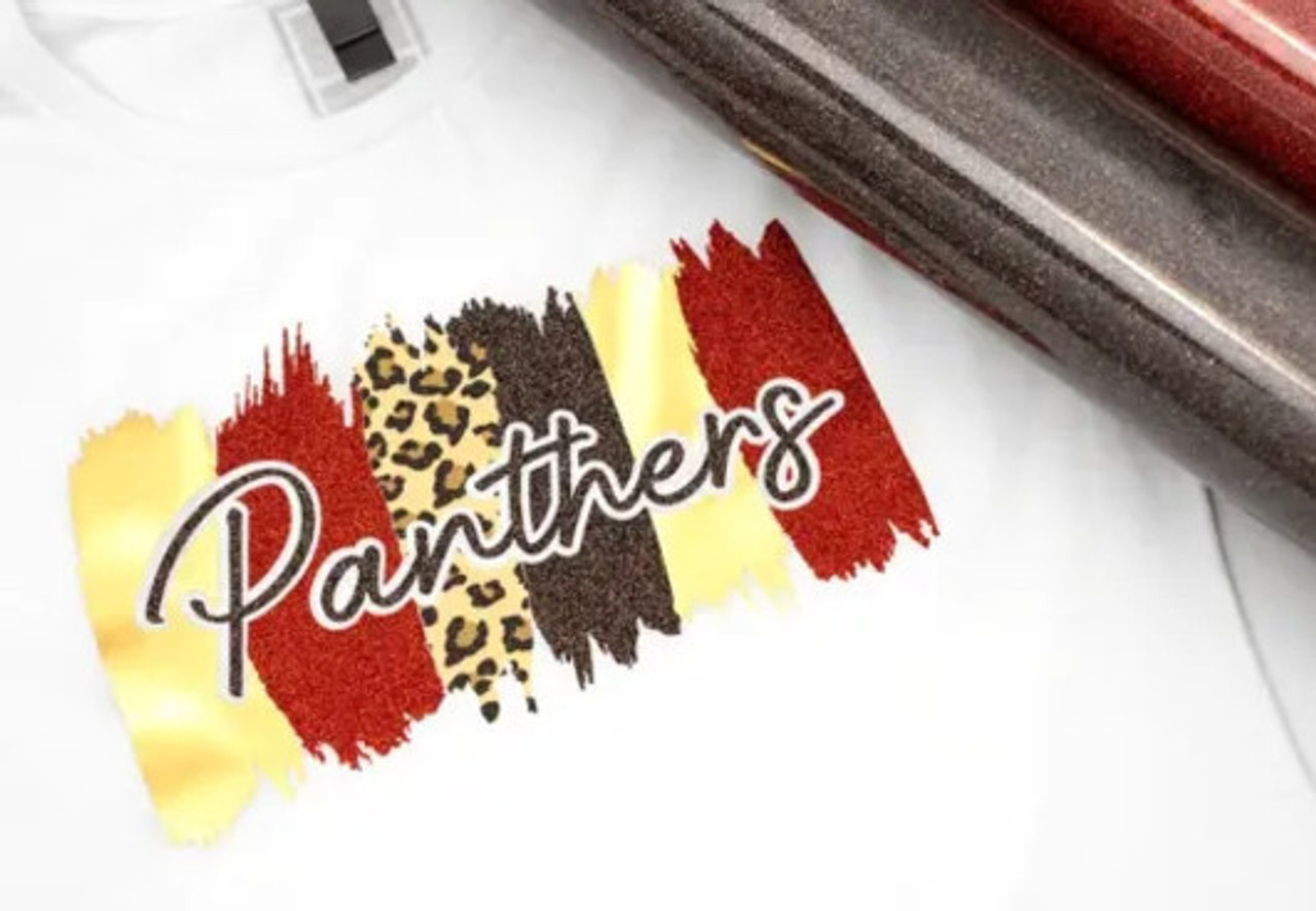 Glitter Flake™ is best known as textured glitter heat transfer vinyl used to produce vibrant designs. This unique, bling material is perfect for creating stand-out looks for fan and spirit wear, cheer uniforms, fashion garments, and more.