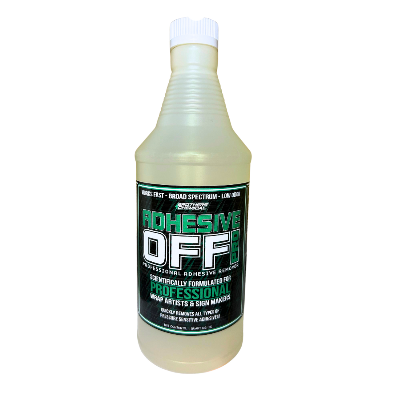 Quart Size Jug:
Compact and convenient quart-sized jug of Adhesive-Off Pro. A great option for smaller projects or mobile wrap professionals.