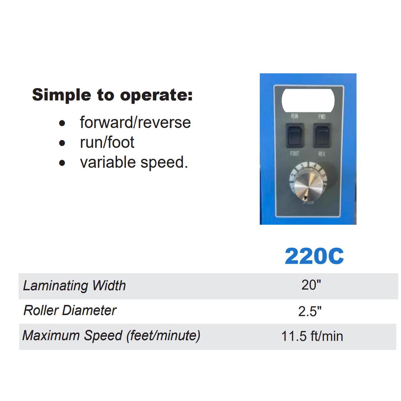 Gfp 220C 20-Inch Compact Cold Laminator – Small format pressure-sensitive laminator with manual controls and foot pedal, perfect for decals, signs, and label lamination.