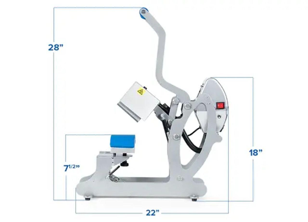 Hotronix® Cap Heat Press by Stahls' shown with its curved lower platen and compact clamshell design, ideal for customizing hats and caps.