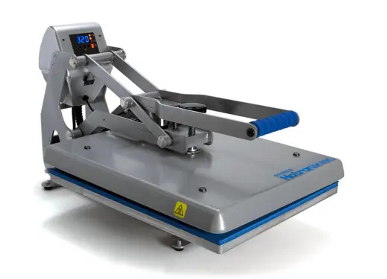 Hotronix® Hover Press™ Heat Press by Stahls' shown in hover mode above a t-shirt, featuring the 16x20 platen, digital controls, and auto-open clamshell design.