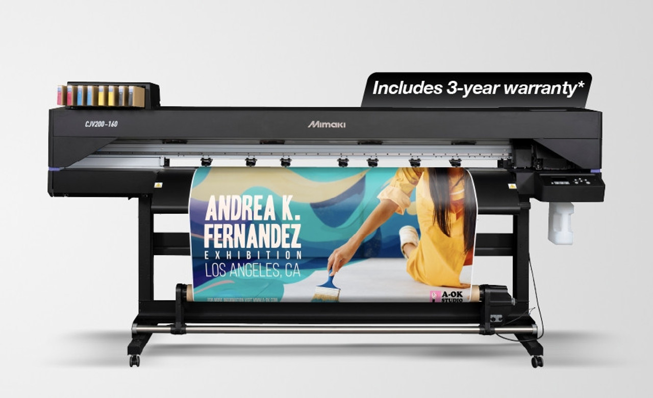 The CJV200-130 actively printing and cutting decals in a commercial print shop. A technician oversees the machine to showcase its user-friendly interface and production speed.