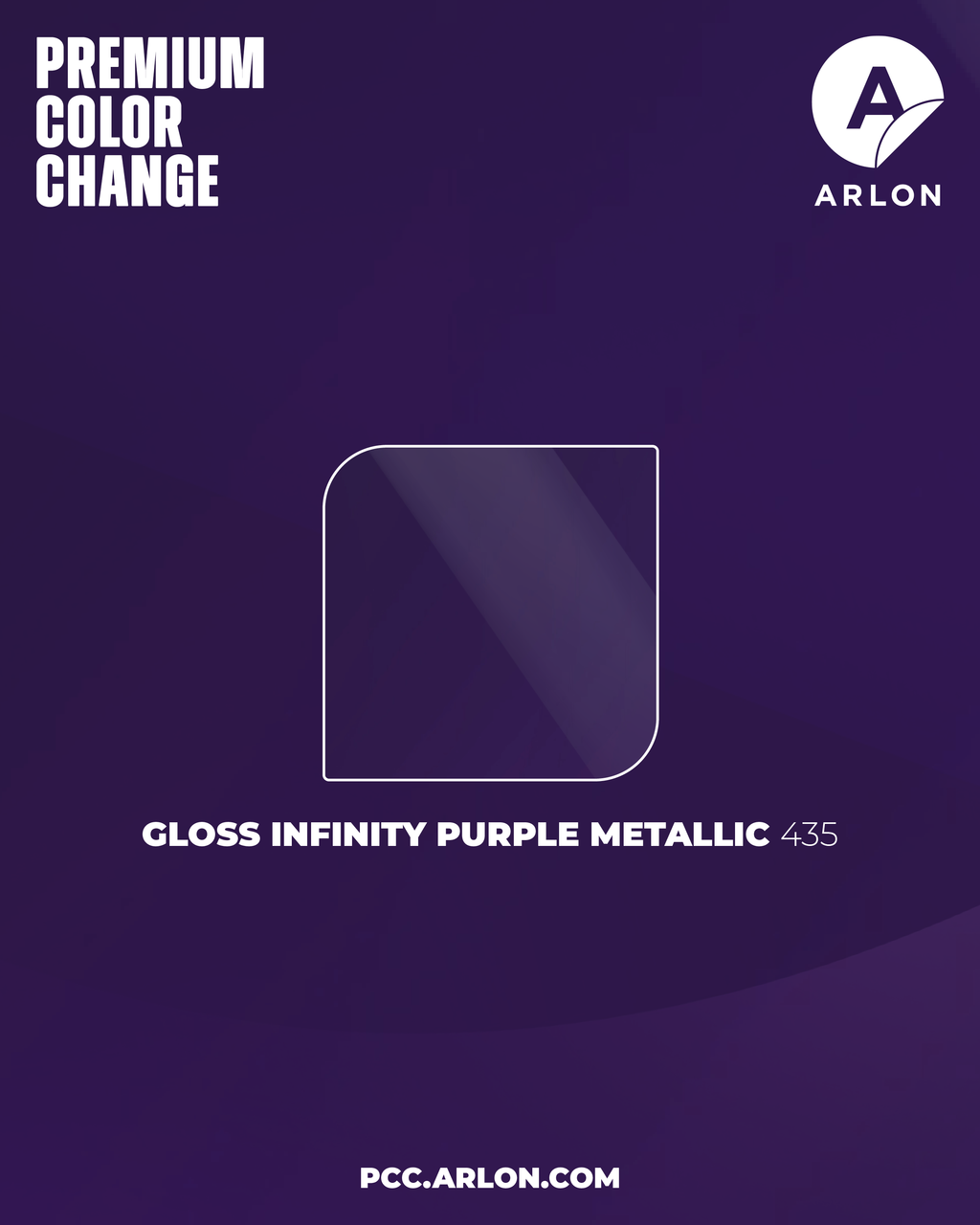 Arlon PCC #435 Gloss Infinity Purple Metallic vehicle wrap film with deep gloss metallic purple finish, available at Kirin Global Supplies