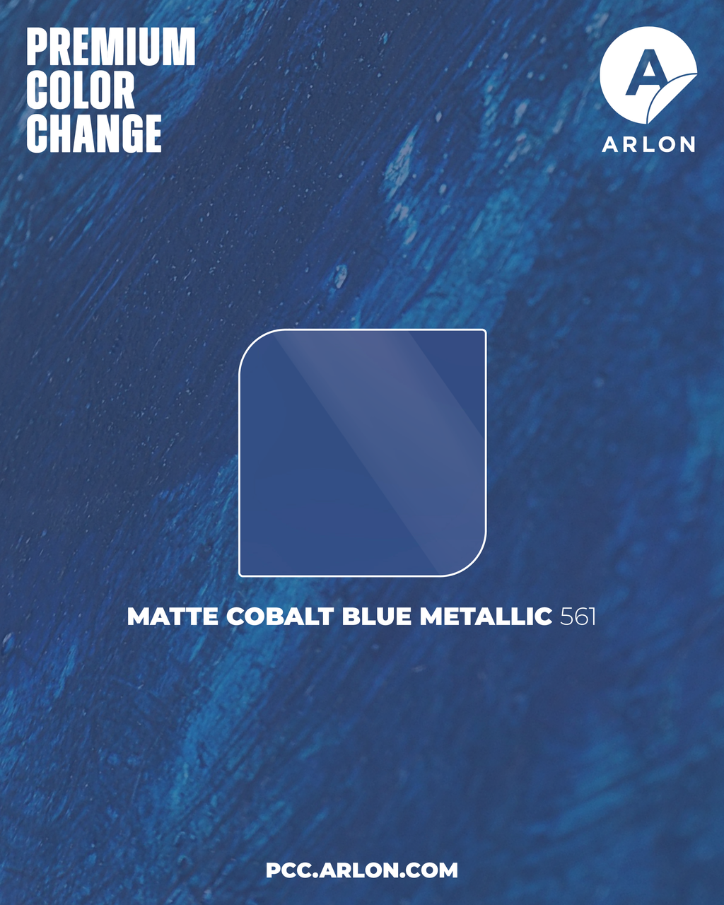 Arlon PCC #561 Matte Cobalt Blue Metallic vehicle wrap film featuring a rich matte blue finish with subtle metallic texture, available at Kirin Global Supplies