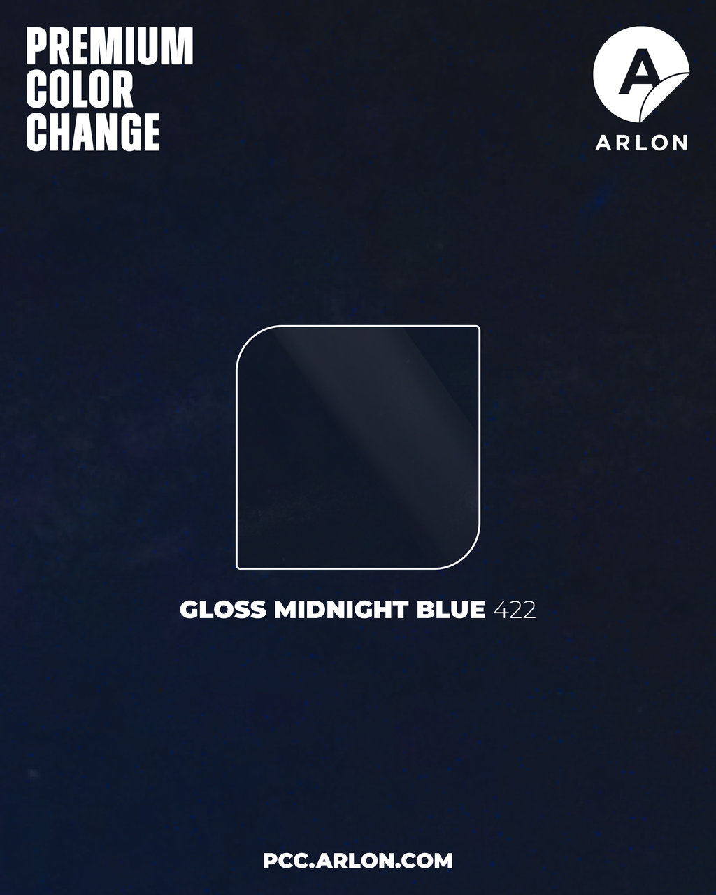 Arlon PCC #422 Gloss Midnight Blue vehicle wrap film featuring a deep navy blue high-gloss finish, available at Kirin Global Supplies