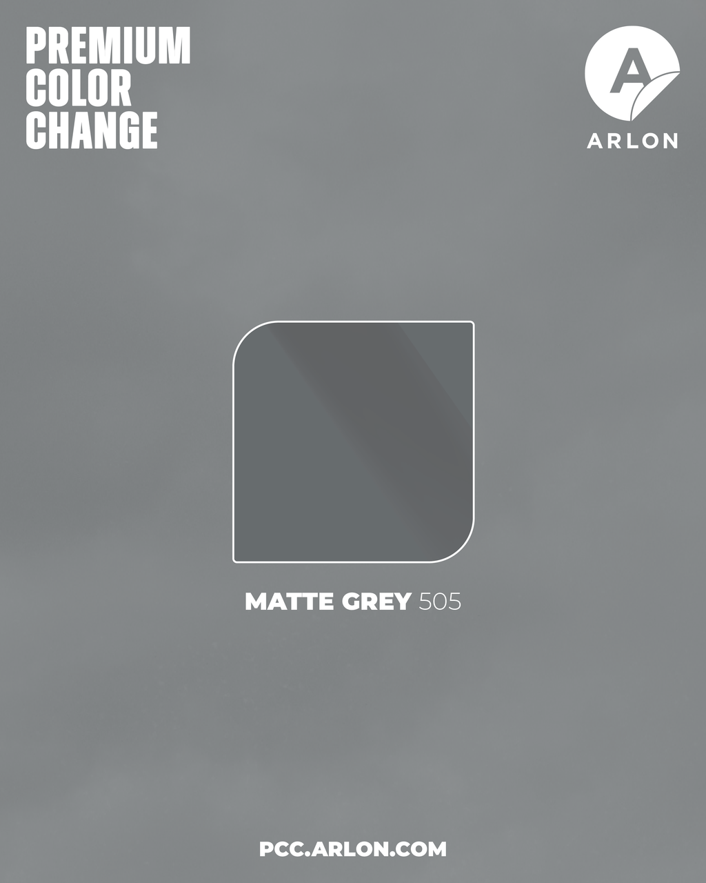 Arlon PCC #505 Matte Grey vehicle wrap film featuring a sleek matte medium-grey finish, available at Kirin Global Supplies