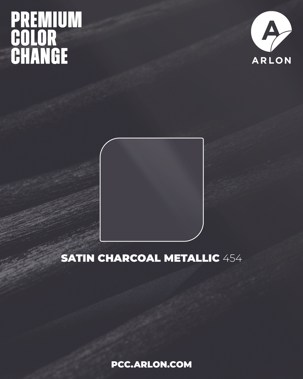 Arlon PCC #454 Satin Charcoal Metallic vehicle wrap film with a low-glare charcoal metallic satin finish, available at Kirin Global Supplies