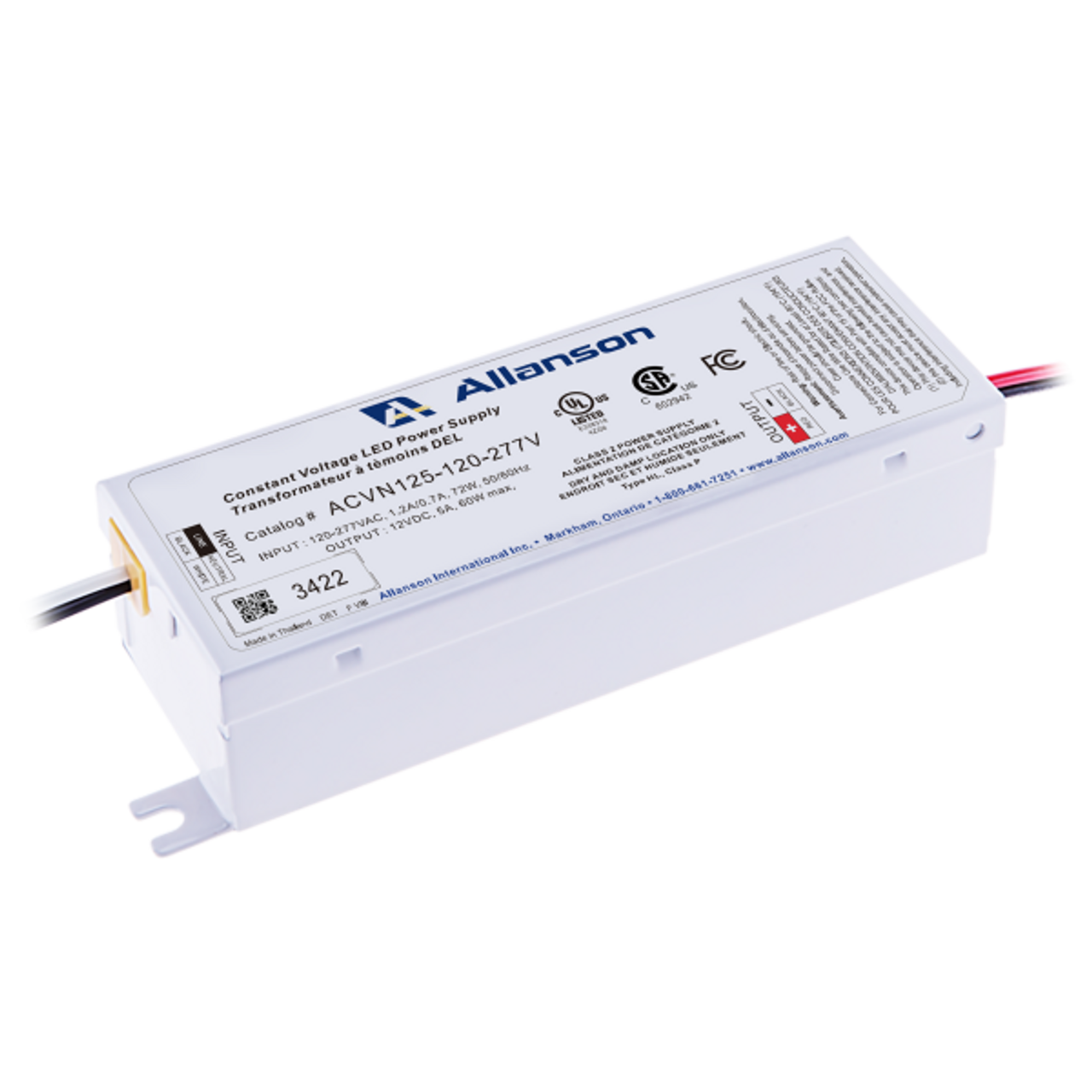 Allanson ACVN125-120-277V 60W LED power supply, compact and weather-rated, ideal for 12V signage lighting systems and outdoor LED applications. Allanson ACVN125-120-277V 60W LED power supply, compact and weather-rated, ideal for 12V signage lighting systems and outdoor LED applications.