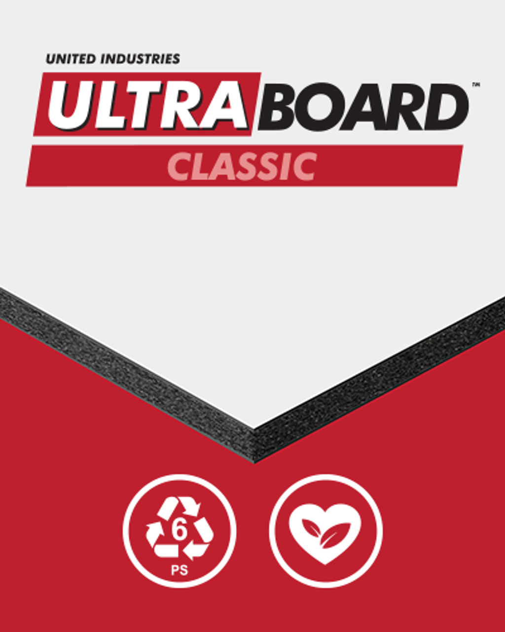 High-resolution product photo of UltraBoard™ Classic foam core boards stacked in different thicknesses, showcasing clean edges, smooth facers, and premium white/black finishes. An example application image could show UltraBoard™ Classic used in a gallery print, retail display, or mounted photograph for professional presentation.