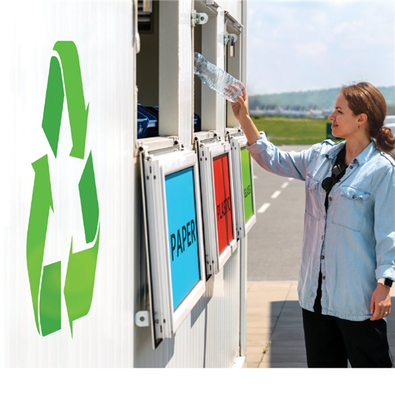 Roll of Nekoosa NextBond High-Bond Opaque Print Media Matte White 54-inch × 50-yard 3.2 mil PVC with high-bond permanent air-egress adhesive for bubble-free cold-weather applications applied to recycle cans after printing Roll of Nekoosa NextBond High-Bond Opaque Print Media Matte White 54-inch × 50-yard 3.2 mil PVC with high-bond permanent air-egress adhesive for bubble-free cold-weather applications applied to recycle cans after printing