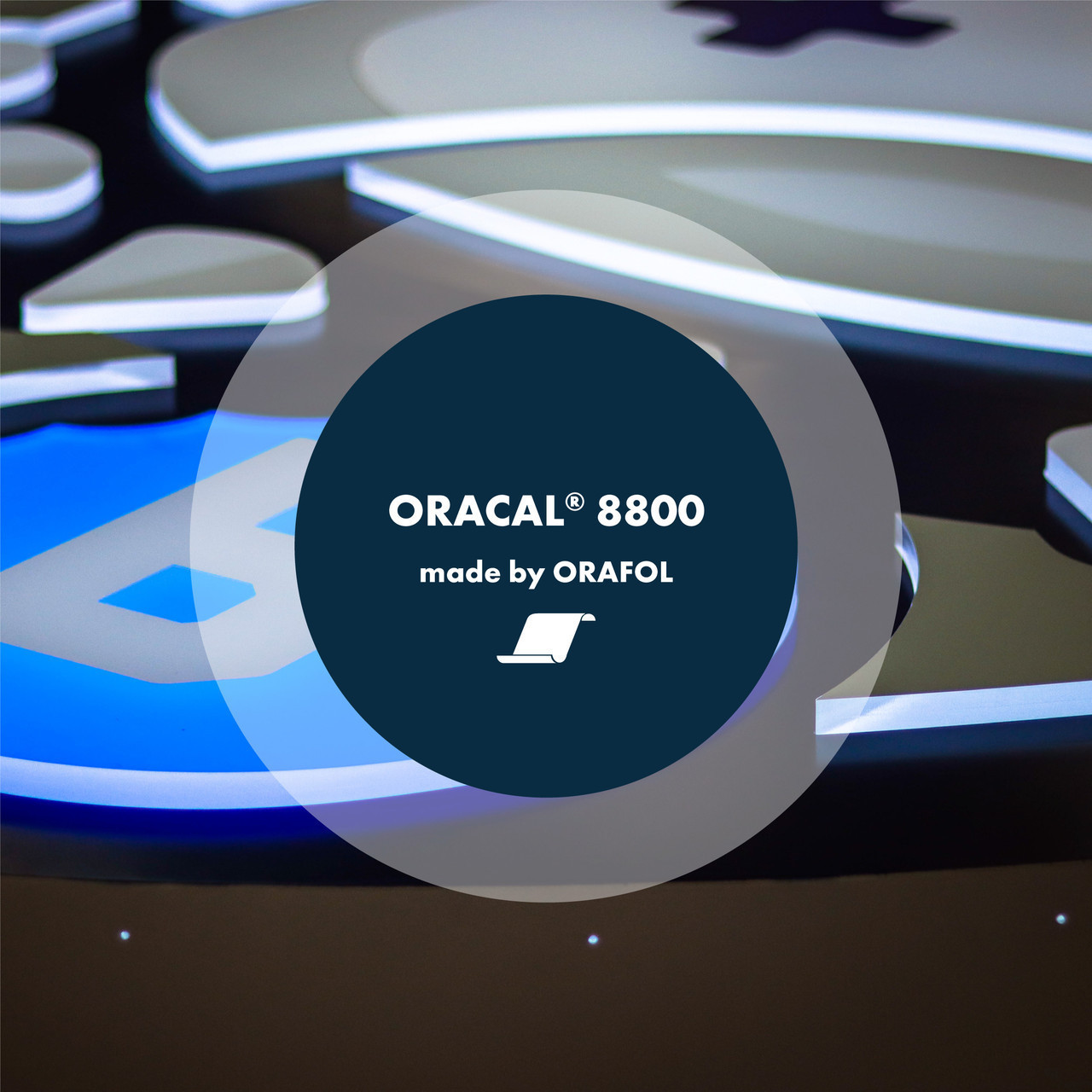ORACAL 8800 is ORAFOL's premium cast translucent film for illuminated signage. At 2 mil with a satin finish, it holds color evenly in both reflected daylight and transmitted light, and its cast construction lets it conform through the thermoforming process without the color shift, blushing or edge lift you get from pushing a calendered film into a formed face.