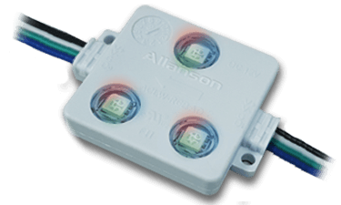 Allanson ACLW-RGB AD2 12V addressable RGB module. IP67 die-cast housing, cULus listed, 50,000 hour life.